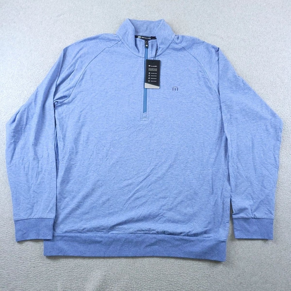 TravisMathew Zachary Pullover Mens XL Light Blue Quarter Zip Golf 1MQ470
